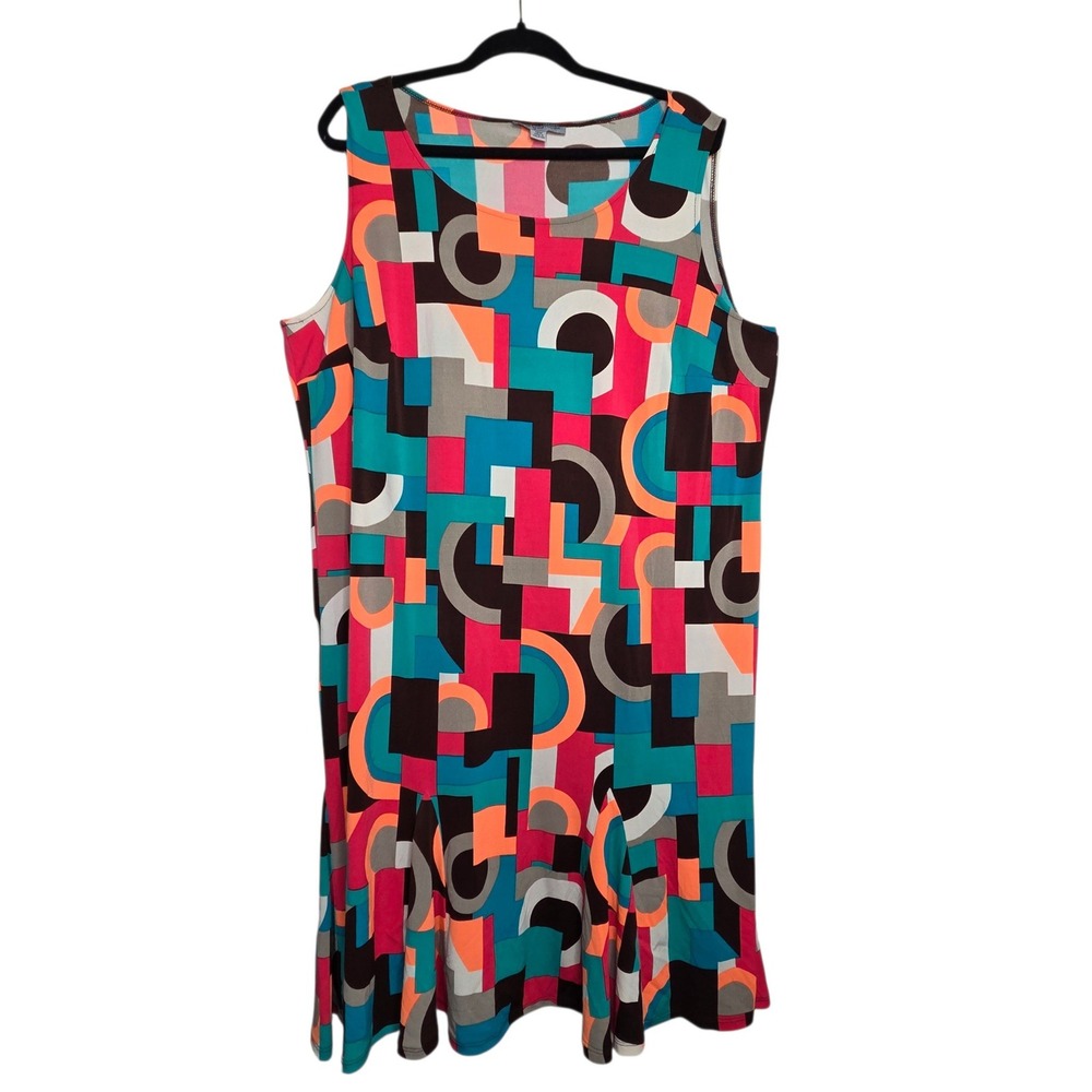 Danny and Nicole Womens Multicolor Geometric Drop Waist Dress Plus 18W Mod